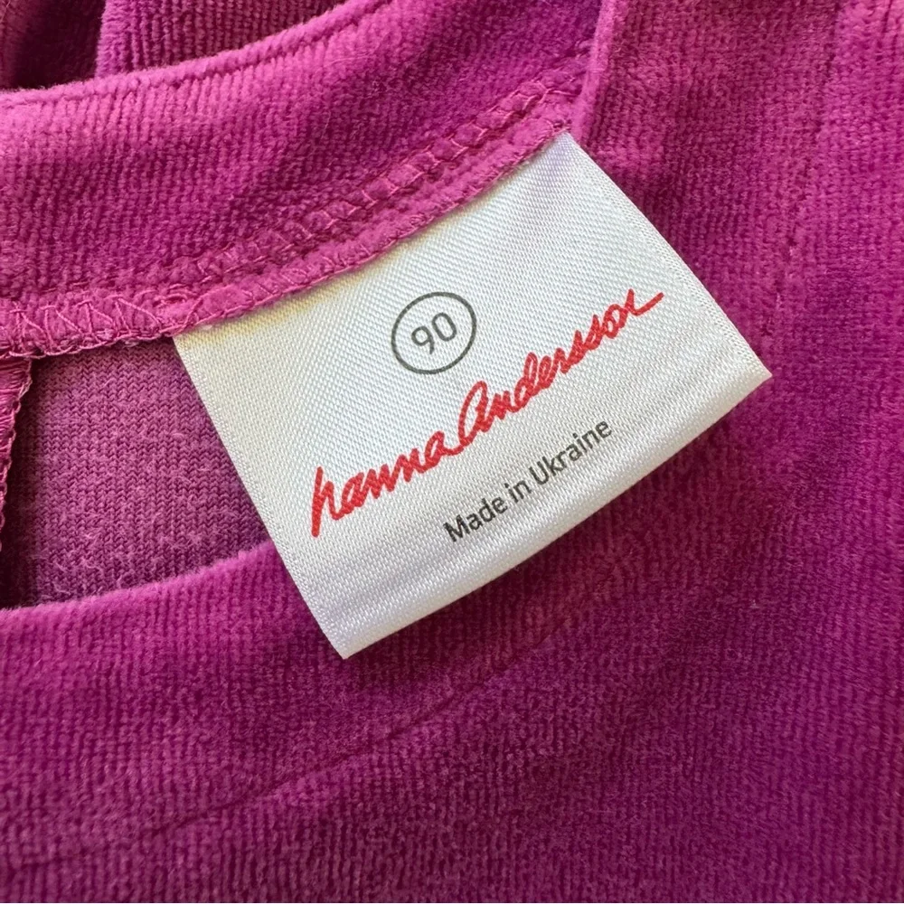 Hanna Andersson Magenta Fuchsia LS Velour Dress with Ruffle Hem, Size 3